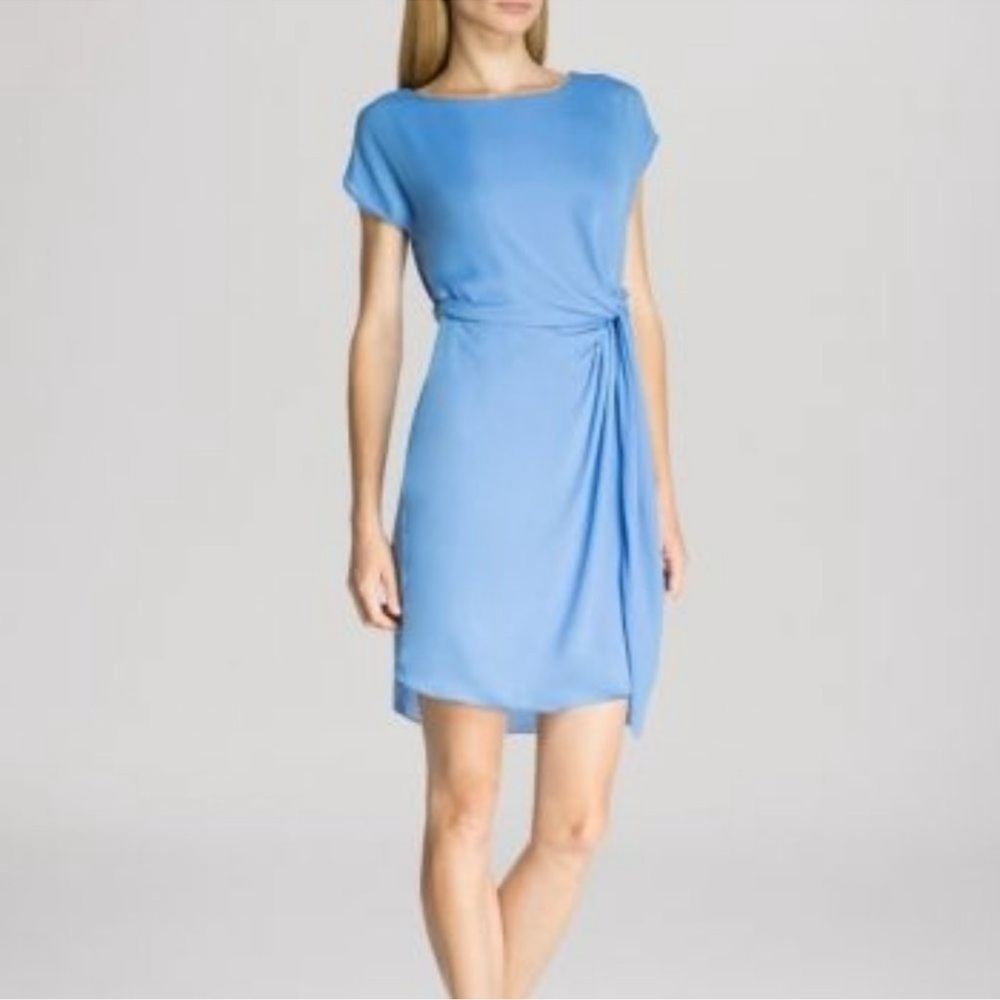 HALSTON HERITAGE Twist Woven Blouson Dress Blue Lined
